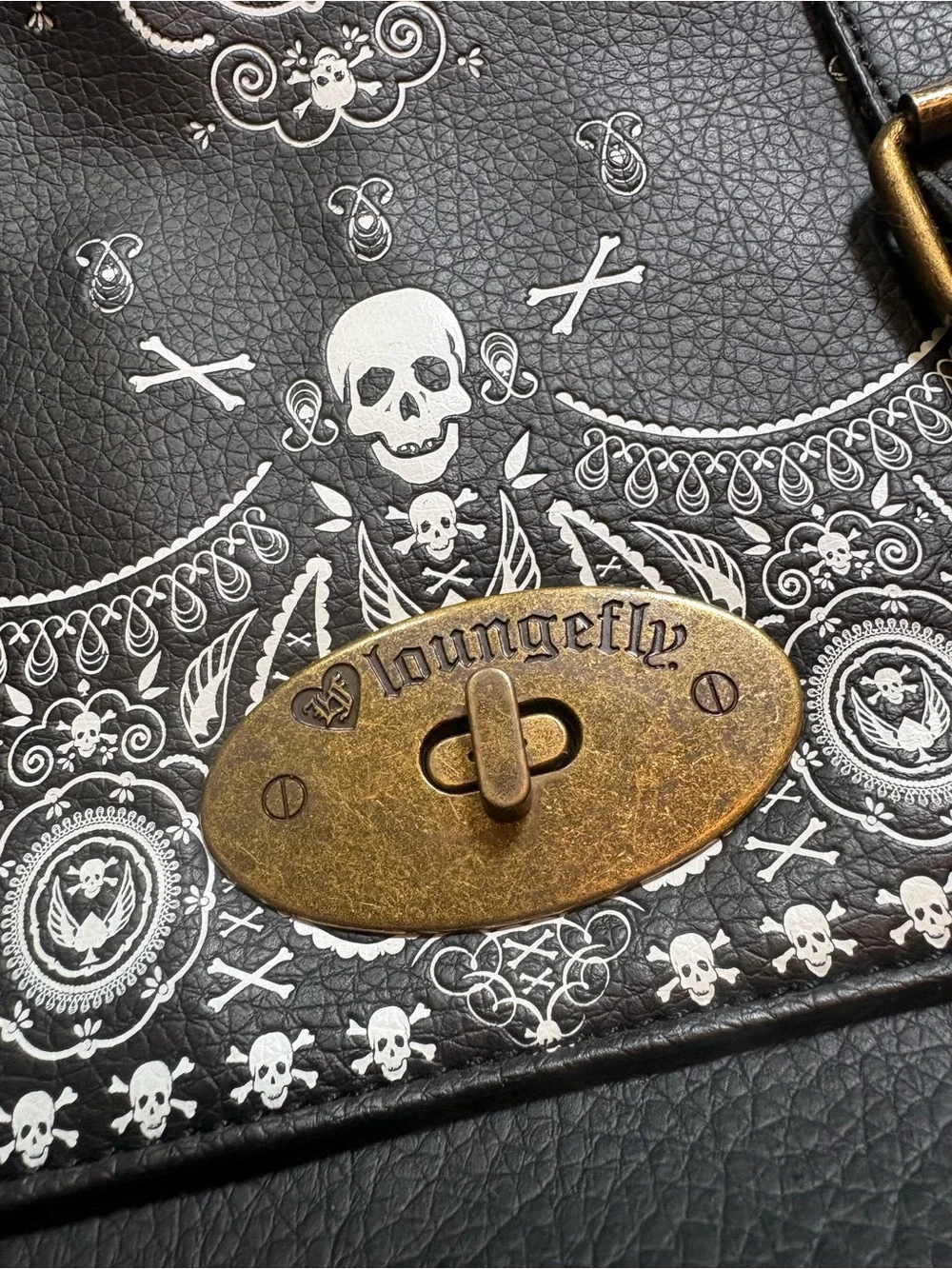 Loungefly Black Satchel with White Skull Bandana Print